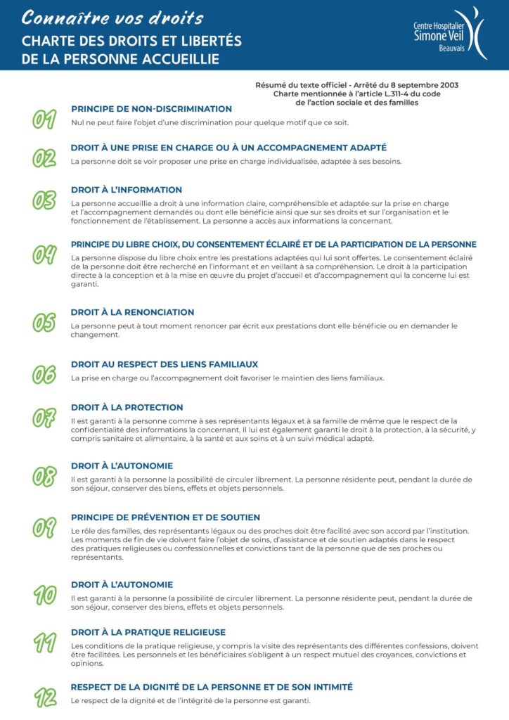 Charte des droits et libertés de la personne accueillie - aperçu